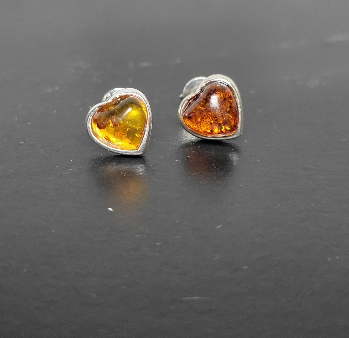 Amber Heart Shaped Stud Earrings -Increases energy levels| Clears Depression |Purifying | Relieves Physical Pain