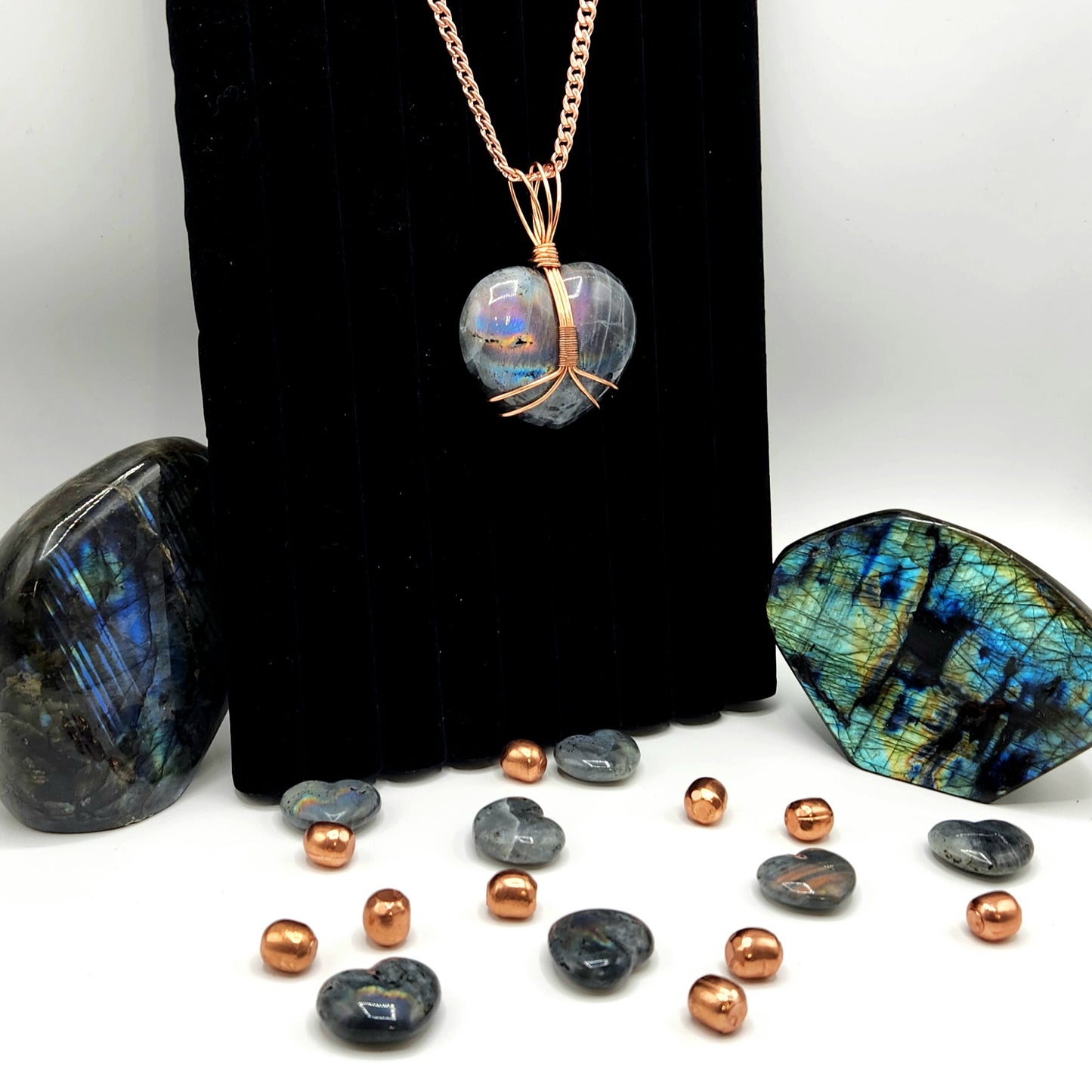 Copper Wrapped Purple Labradorite Heart Pendant