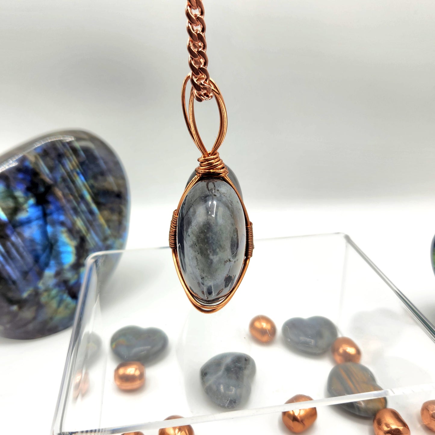 Copper Wrapped Purple Labradorite Heart Pendant
