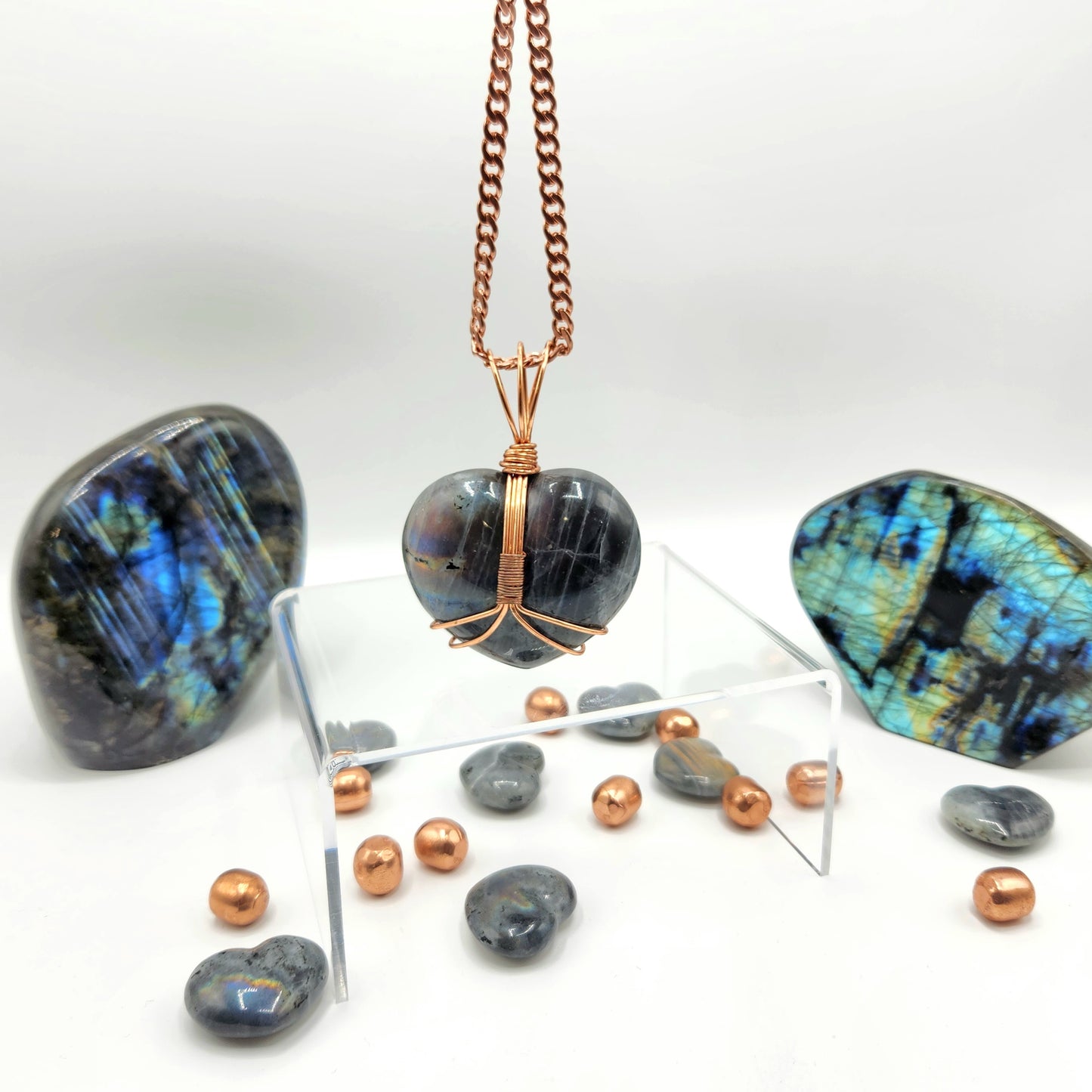 Copper Wrapped Purple Labradorite Heart Pendant