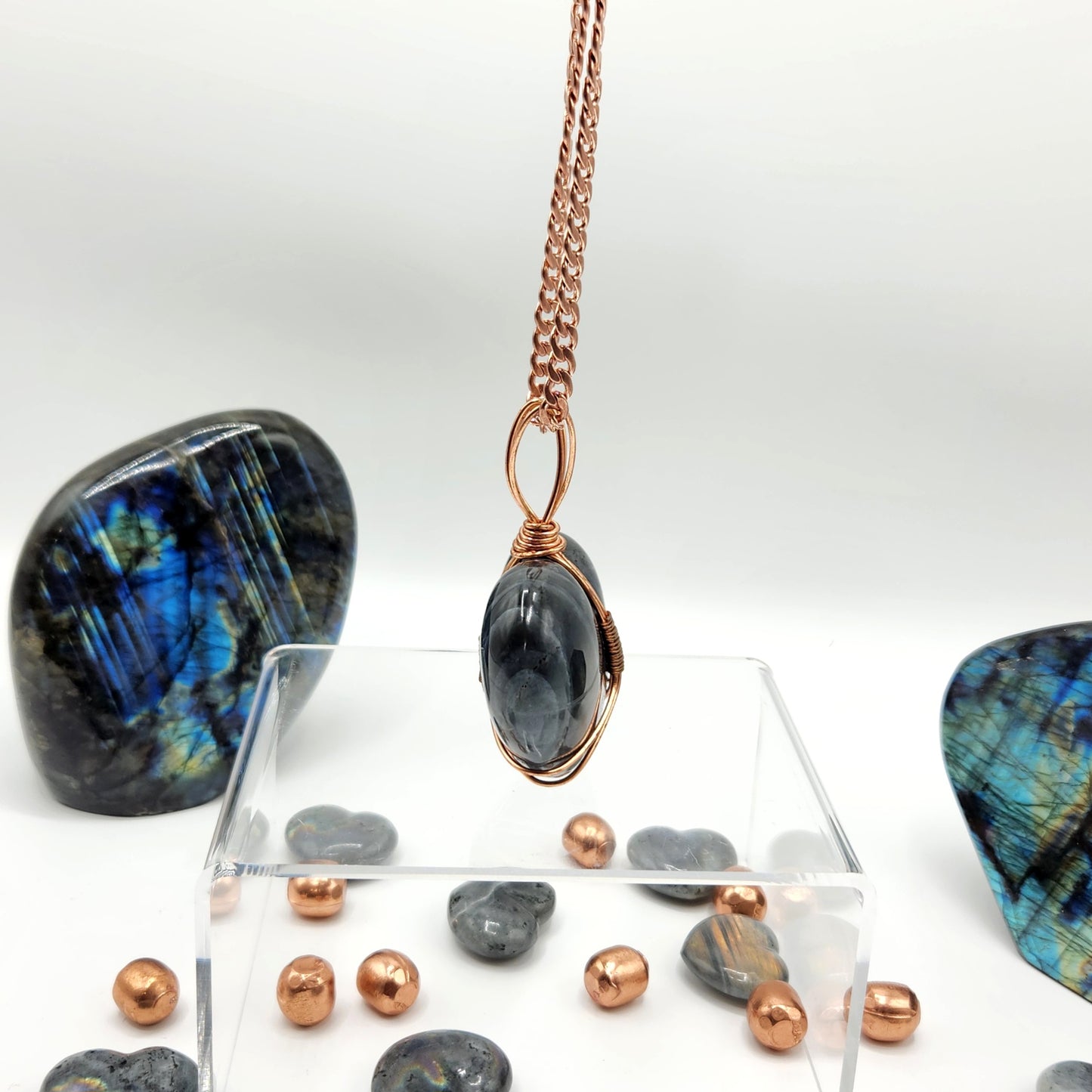 Copper Wrapped Purple Labradorite Heart Pendant