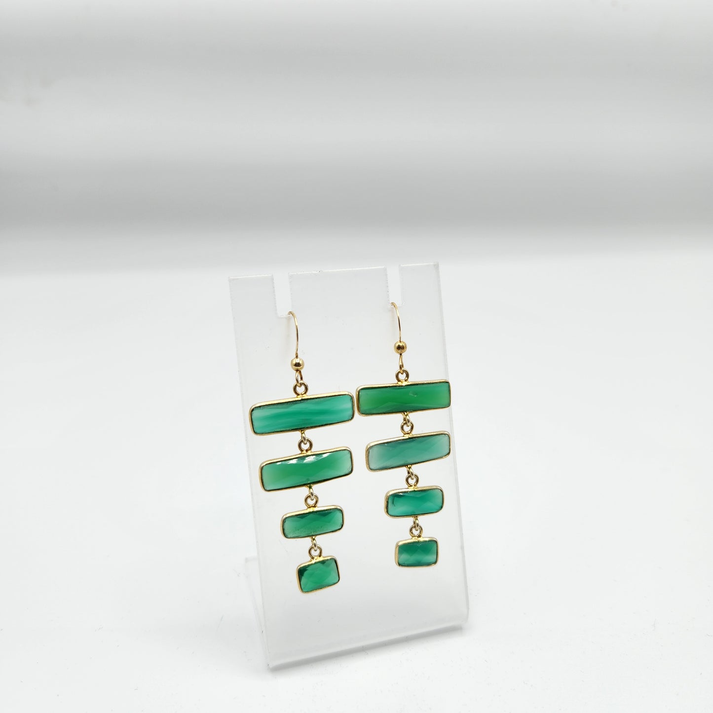 Green Onyx Dangle Earrings | 18K Gold Plated Sterling Silver