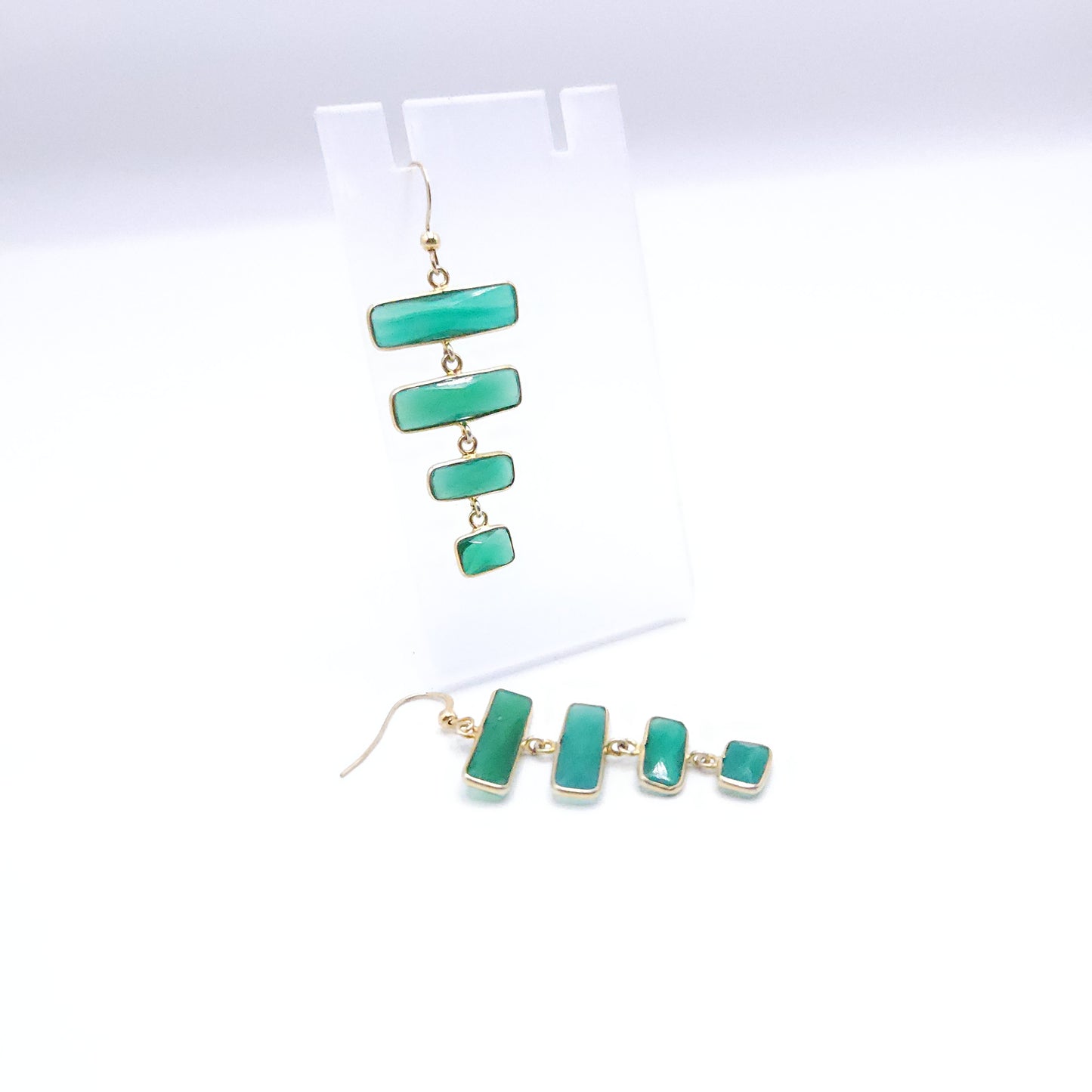 Green Onyx Dangle Earrings | 18K Gold Plated Sterling Silver