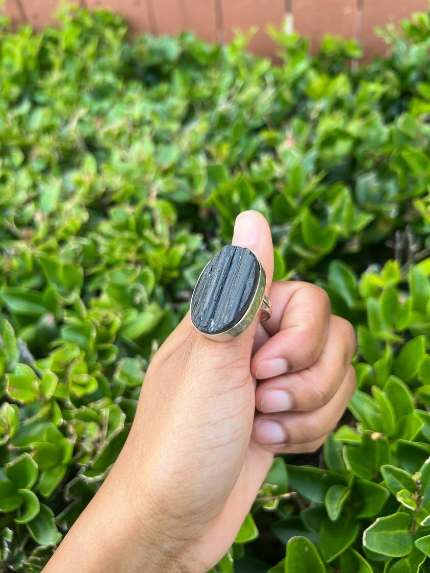 Sterling Silver Black Tourmaline Ring - Protection | Security | Removing negativity