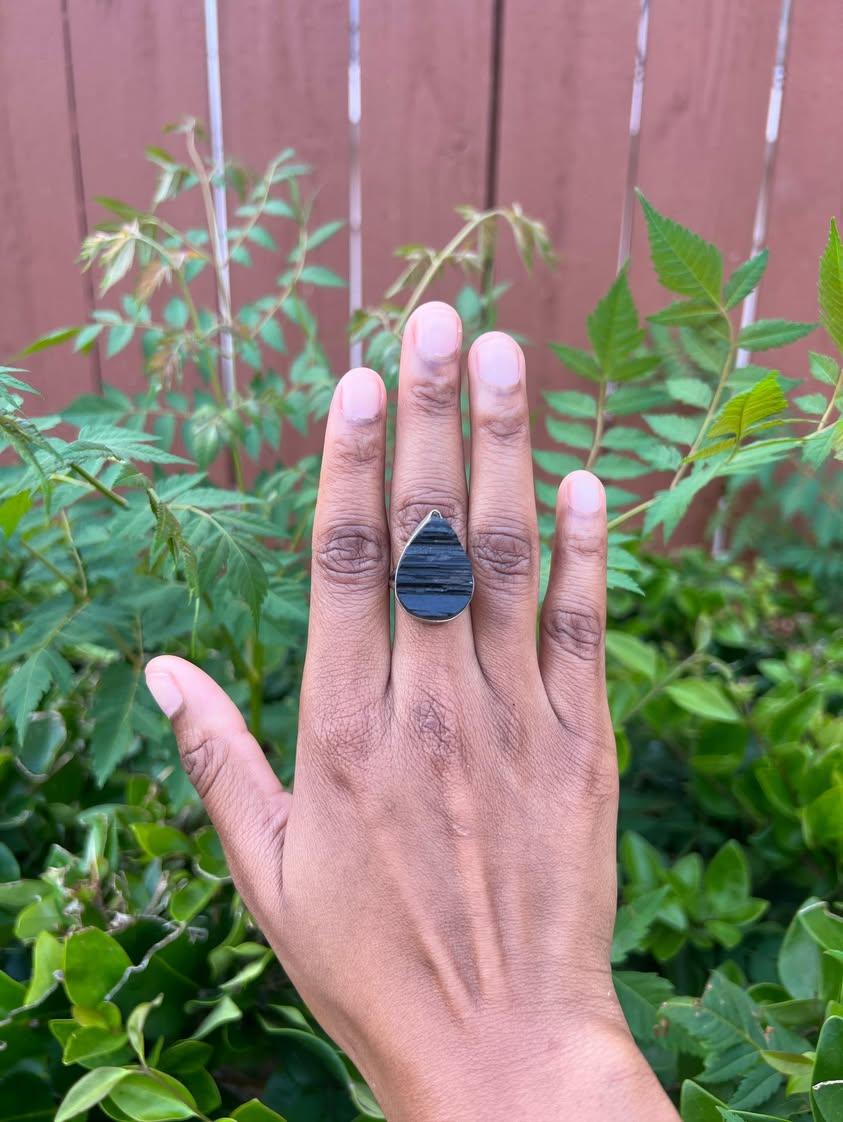 Sterling Silver Black Tourmaline Ring - Protection | Security | Removing negativity