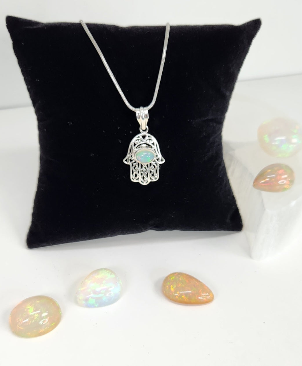 Sterling Silver Hamsa with Opal Stone - Spiritual Growth | Innovative Thinking | Reduces Stress | Heals Emotional Wounds
