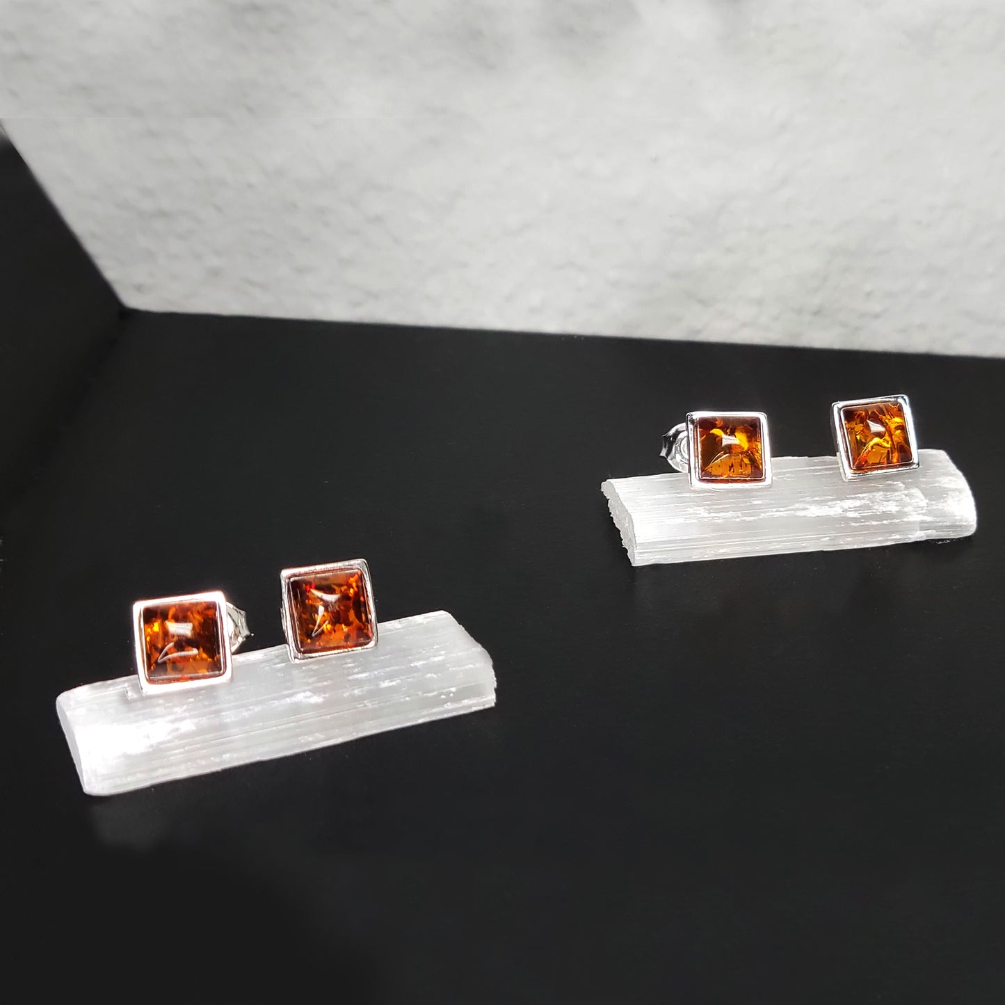 Men's Amber Square Shaped Stud Earrings 925 -Increases energy levels| Clears Depression |Purifying | Relieves Physical Pain
