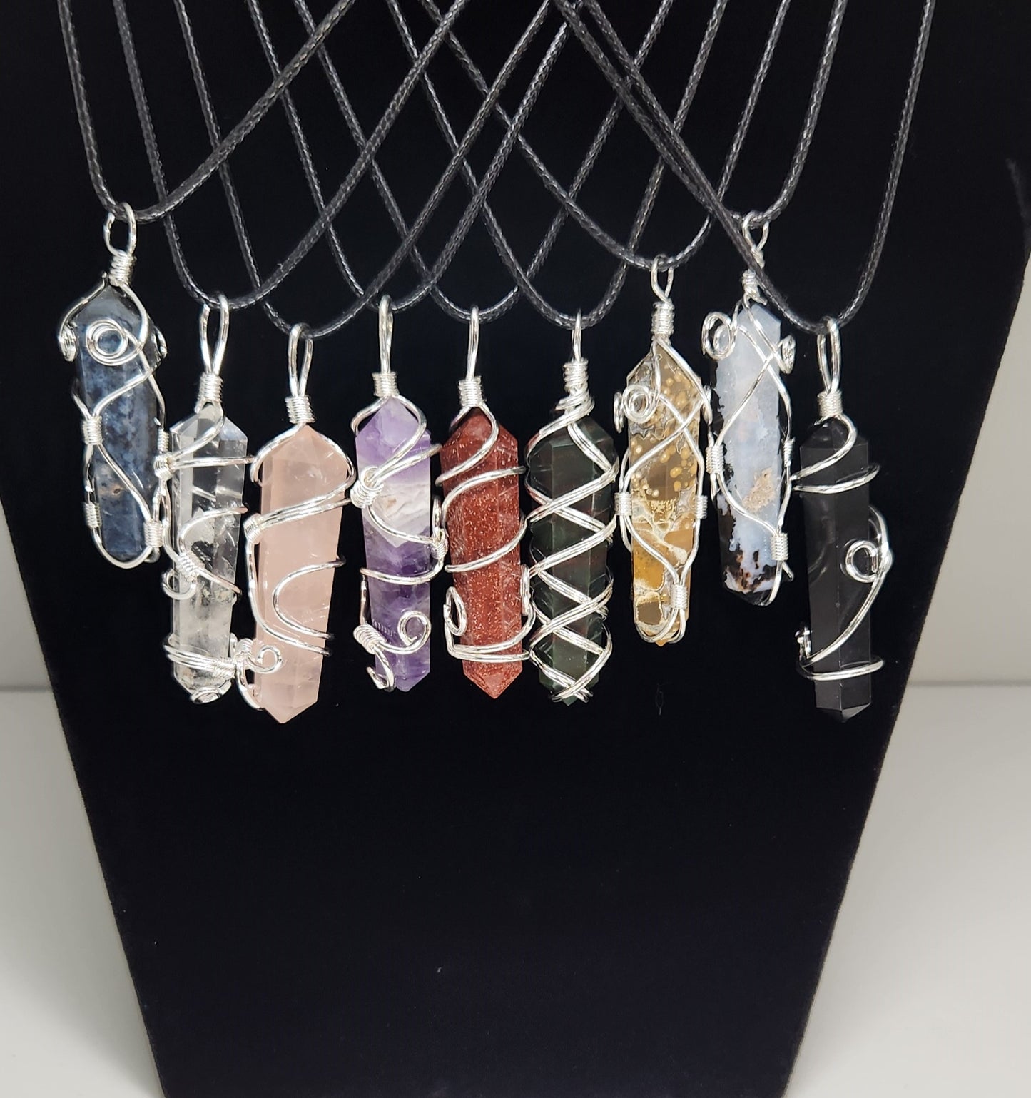 Double Terminated Points Silver Wrapped Pendants