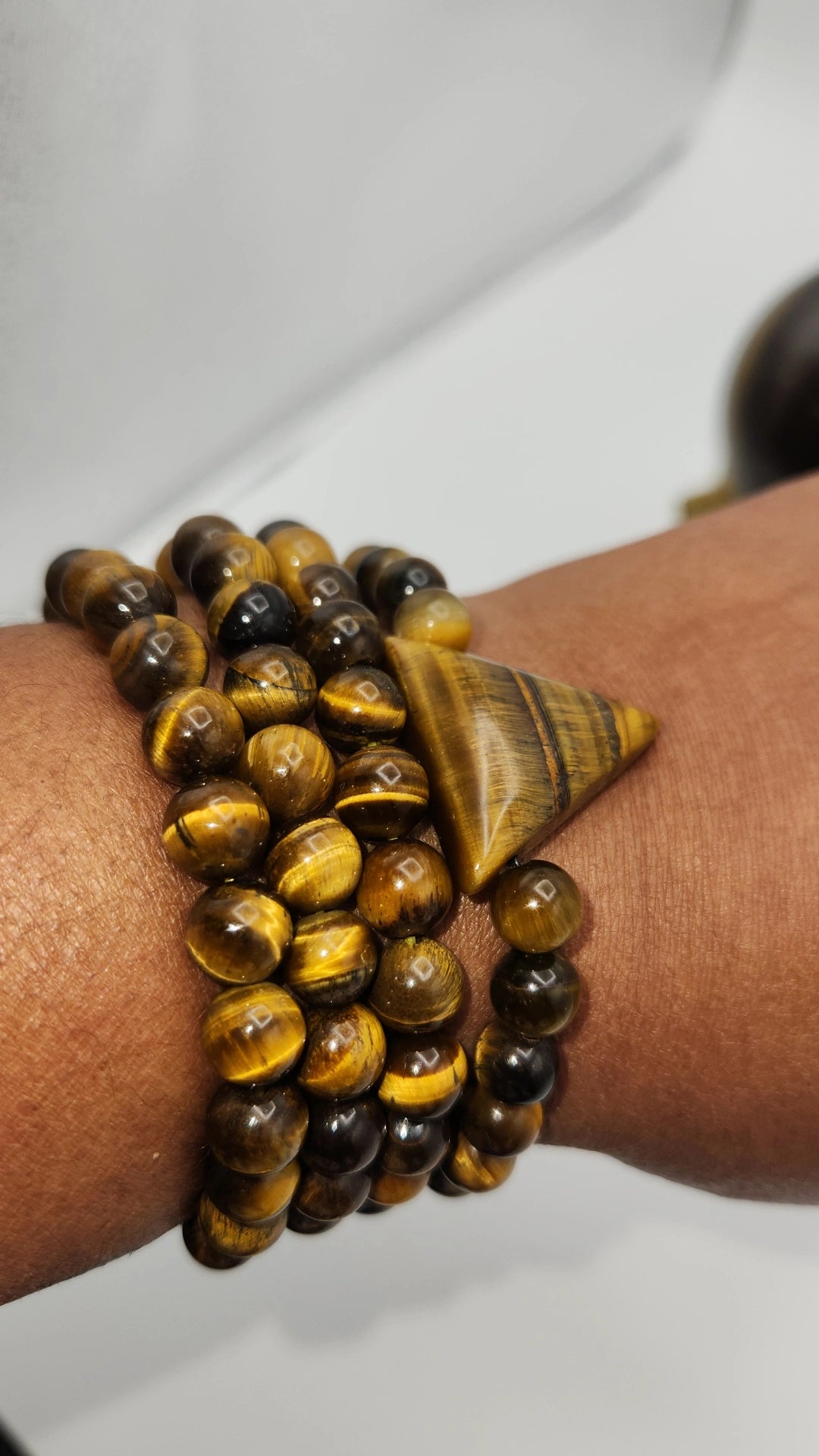TIGERS EYE BEADED BRACELET W/TRIANGLE -COURAGE -GROUNDING -BALANCE