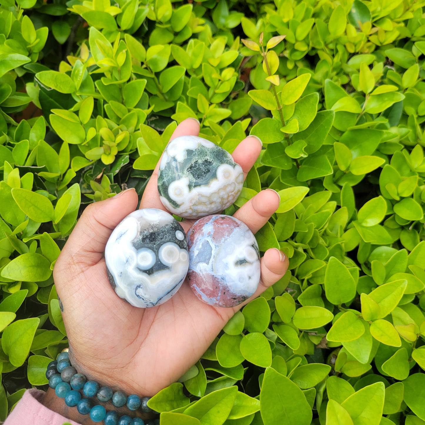 Ocean Jasper Palm stone- Helps relieve stress and tension | Release of negative emotions and thought patterns | Enhances personal power