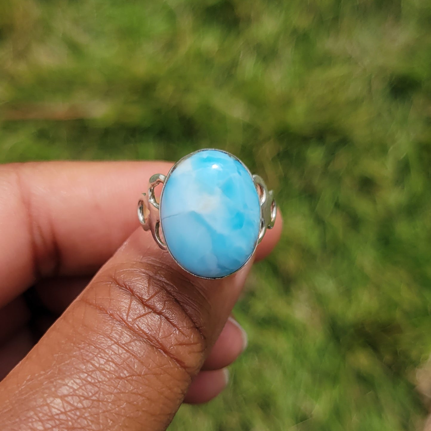 Sterling Silver Oval Larimar Ring- Feminine power | Great for healers & caretakers | Release of negative emotions | Self nurturing
