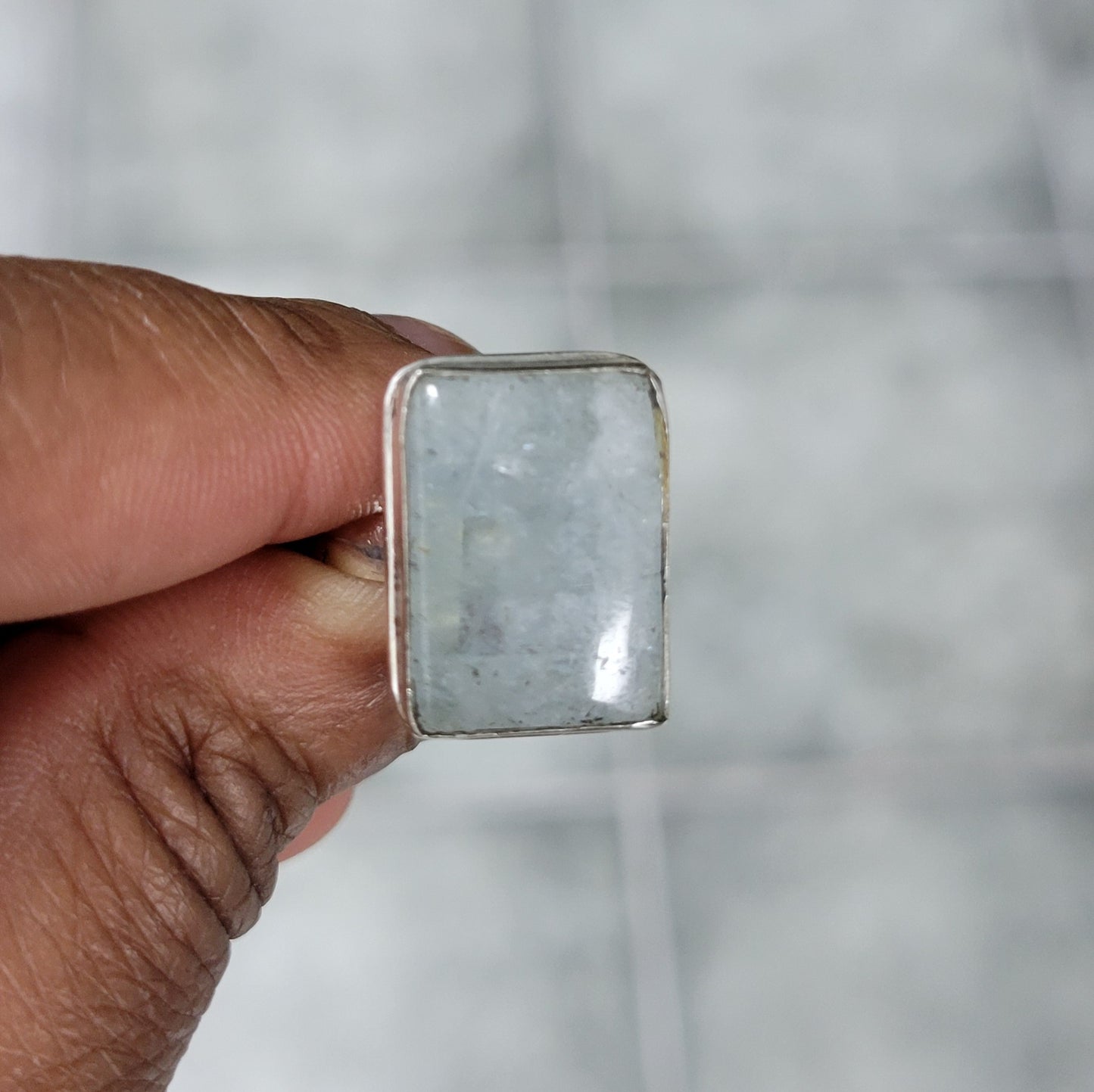 Sterling Silver Square Shaped Aquamarine Rings-Luck | Hope | Optimism