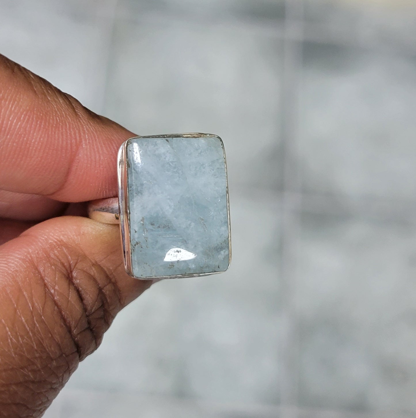Sterling Silver Square Shaped Aquamarine Rings-Luck | Hope | Optimism