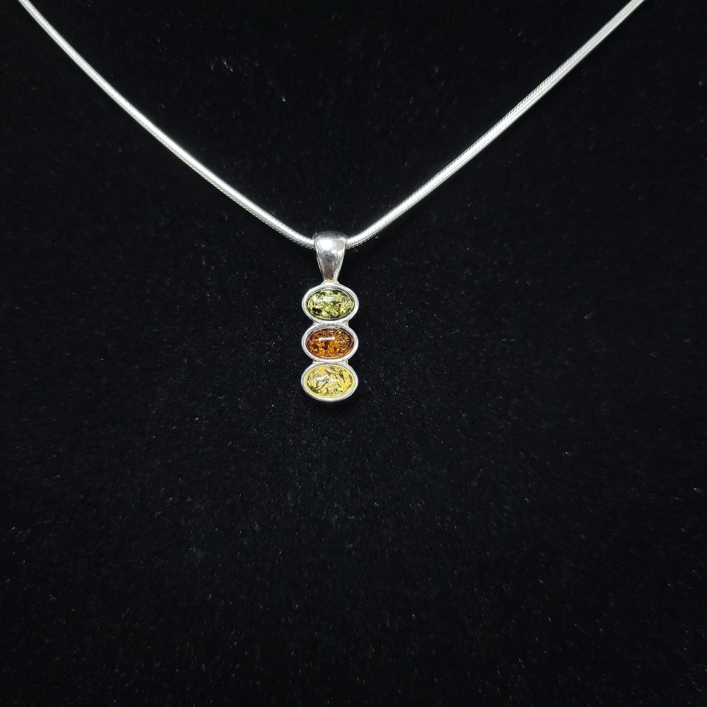 Sterling Silver Tri-stone Amber Pendant-Amber-Increases energy levels|Personal evolution|Purifying