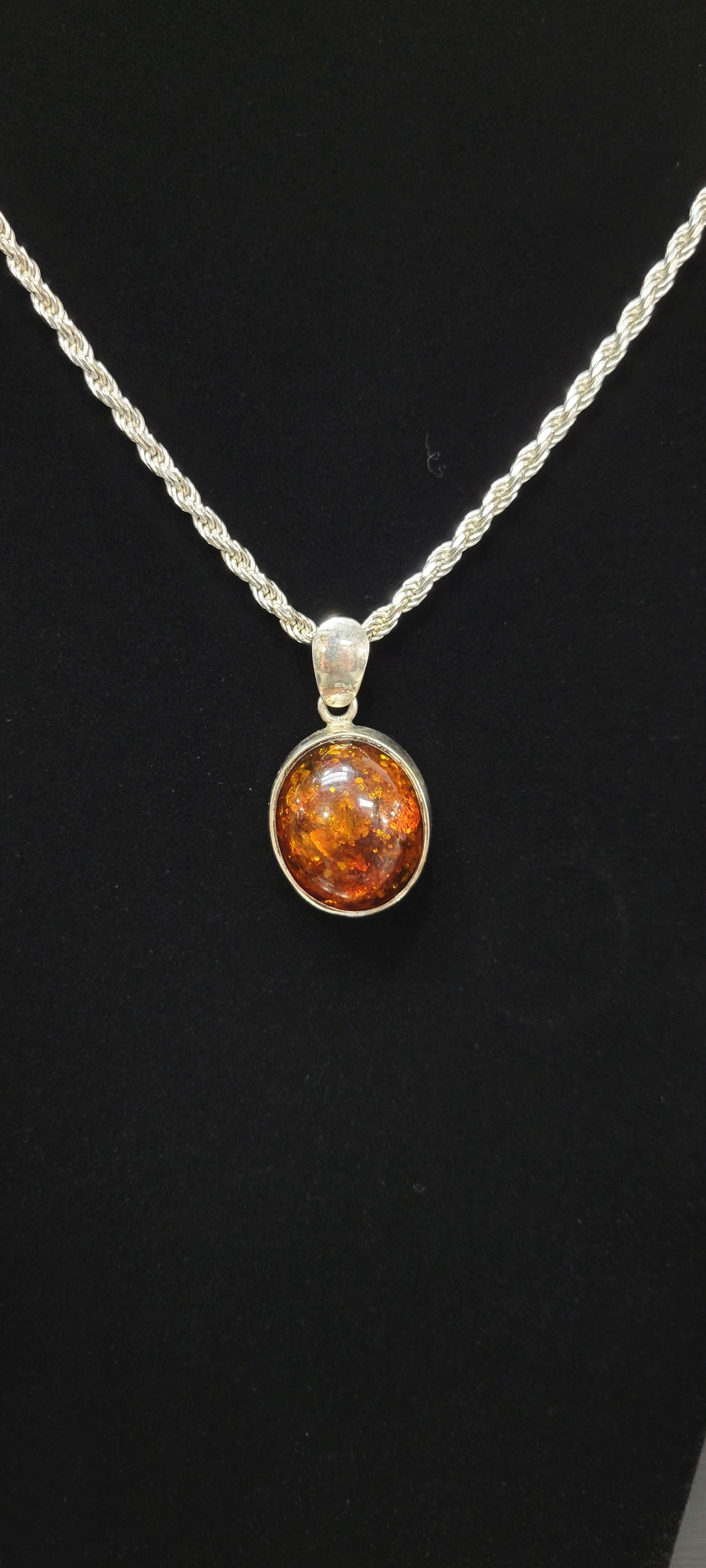 Sterling Silver Round Amber Pendant- Amber-Increases energy levels|Personal evolution|Purifying