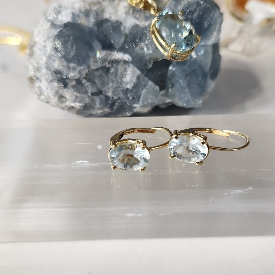 Grade A Aquamarine Oval Shaped Earrings-Luck | Hope | Optimism