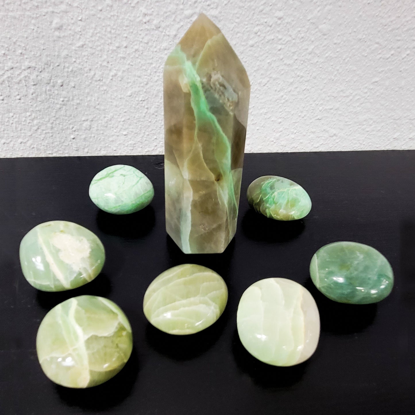 *Rare* Green Moonstone (Garnierite) Palm Stones- Eases emotional instability |Self-discovery | Hormonal balance | Releases frustrations