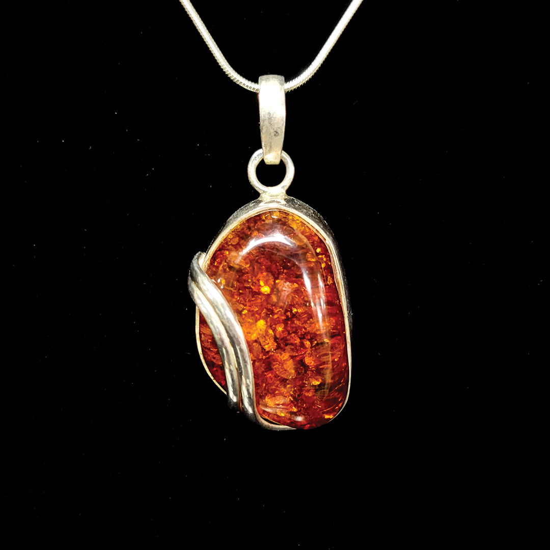 Sterling Amber Pendant..-Amber-Increases energy levels|Personal evolution|Purifying