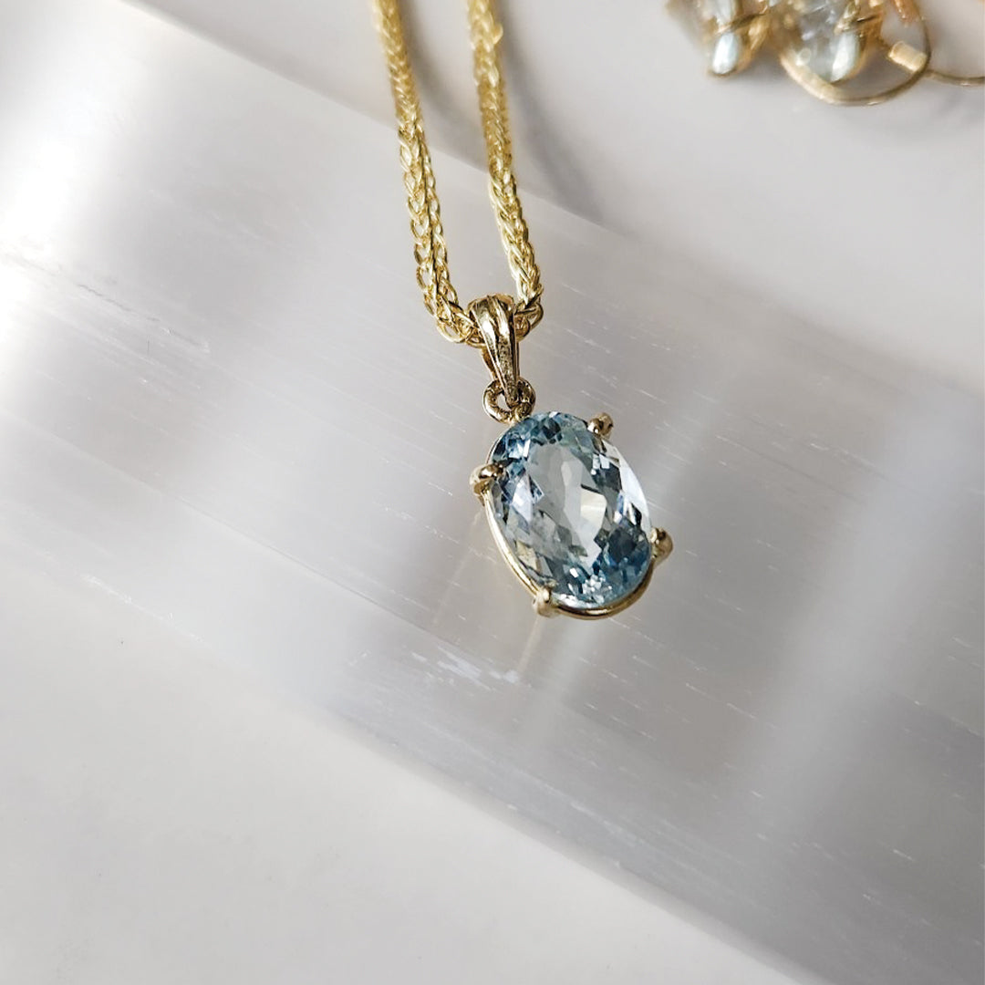 Aquamarine Pendant Set In 14k Gold- Luck | Hope | Optimism