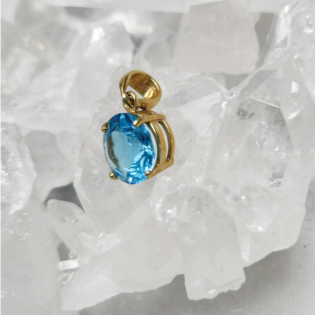 Round Blue Topaz Pendant Set In 10k Gold- Emotional balance | Clear communication | Increases focus