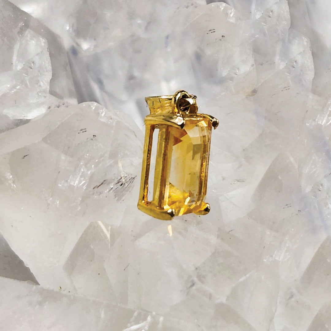 Square Citrine Pendant Set In 10k Gold- Happiness | Positivity | Abundance