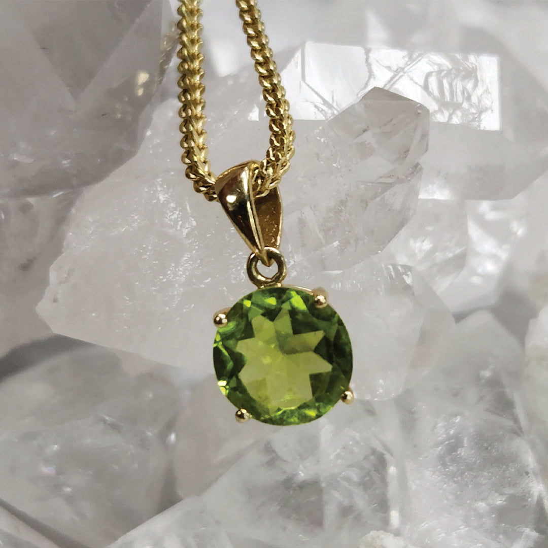 Round Peridot Pendant Set In 14k Gold- Increase | Abundance | Prosperity