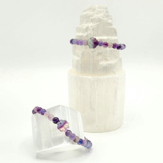 Fluorite 4 Leaf Clover Bracelet-  | Mental Clarity | Healthy Decision Making | Teeth and Bone Health | Grounding