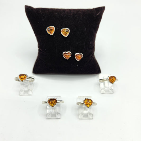 Sterling Silver Amber Heart Ring