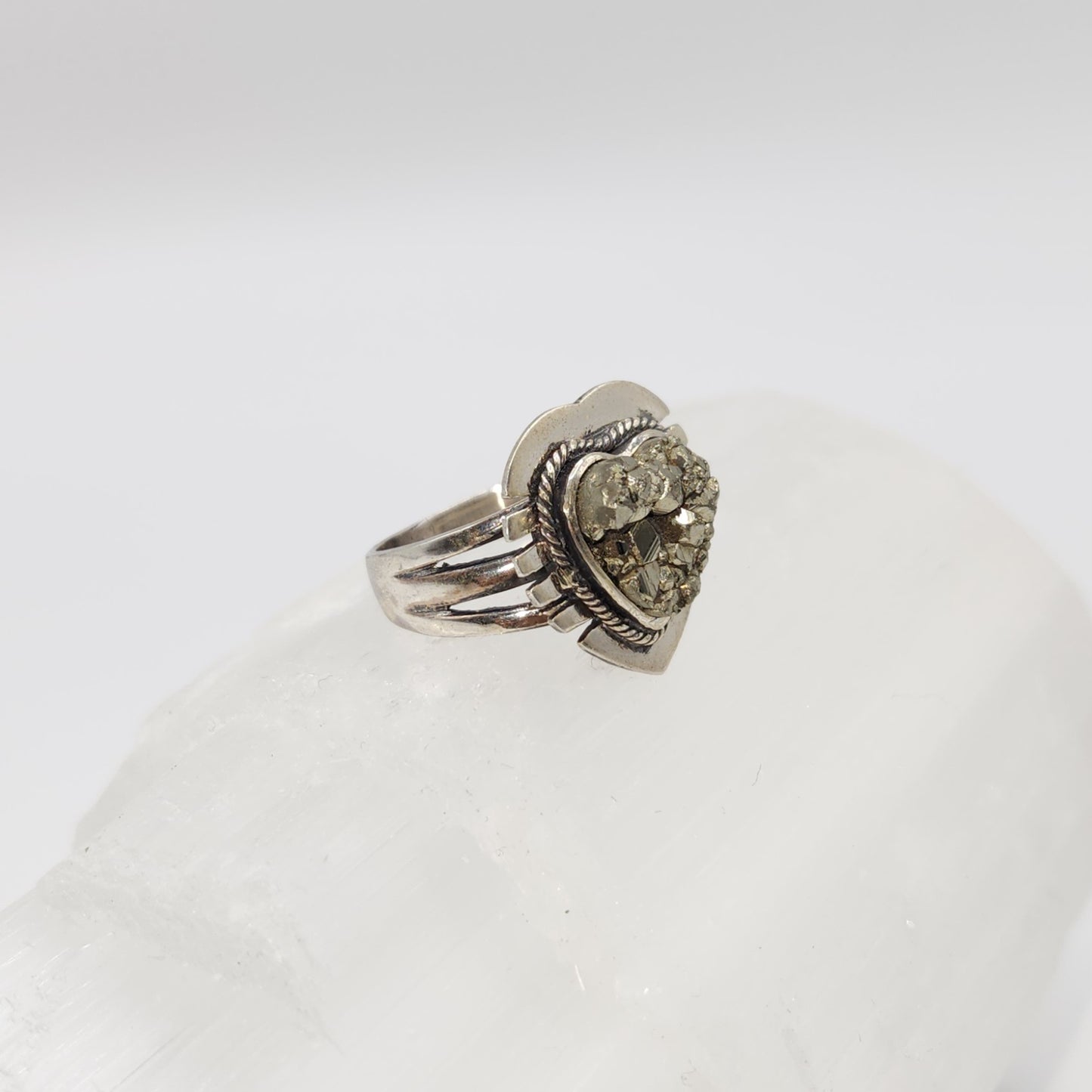 Sterling Silver Pyrite Heart Shaped Ring