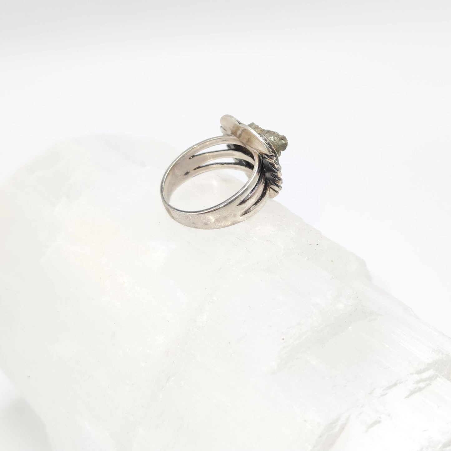 Sterling Silver Pyrite Heart Shaped Ring