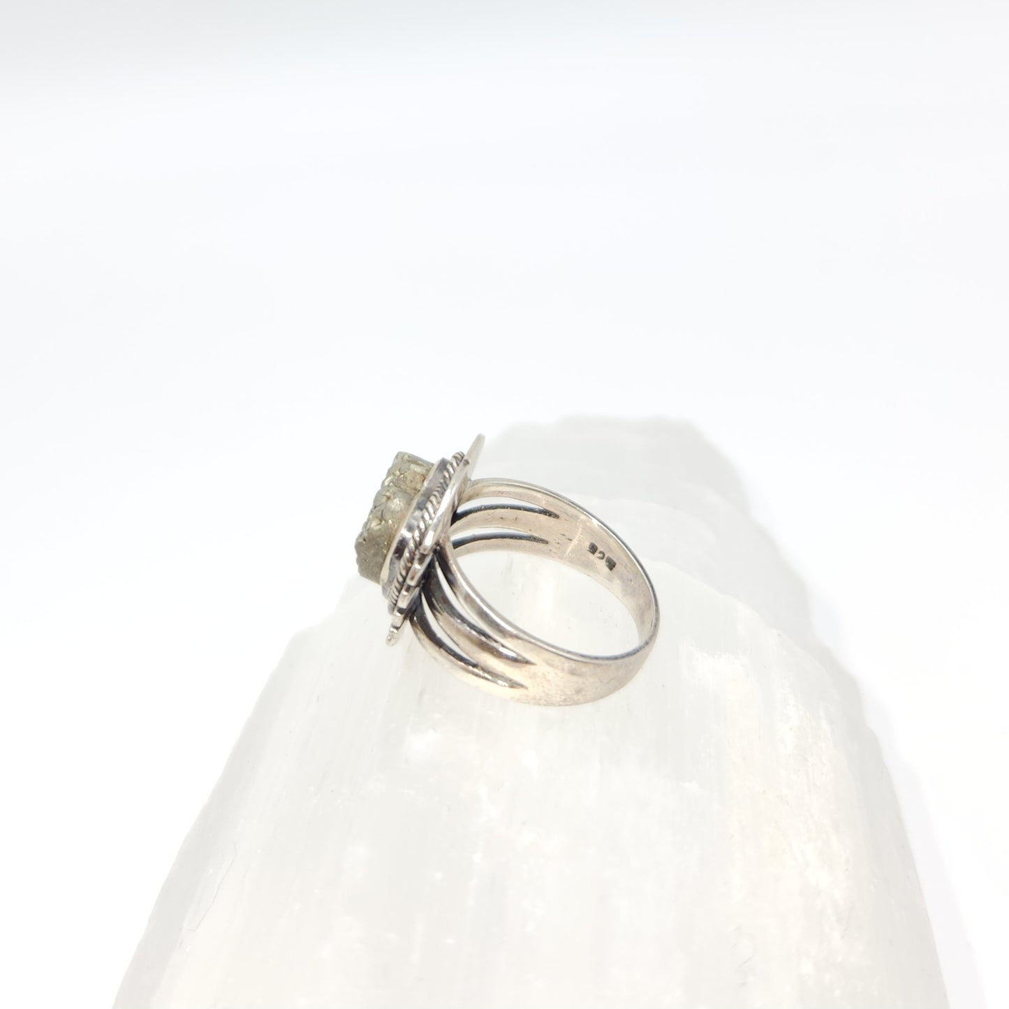 Sterling Silver Pyrite Heart Shaped Ring