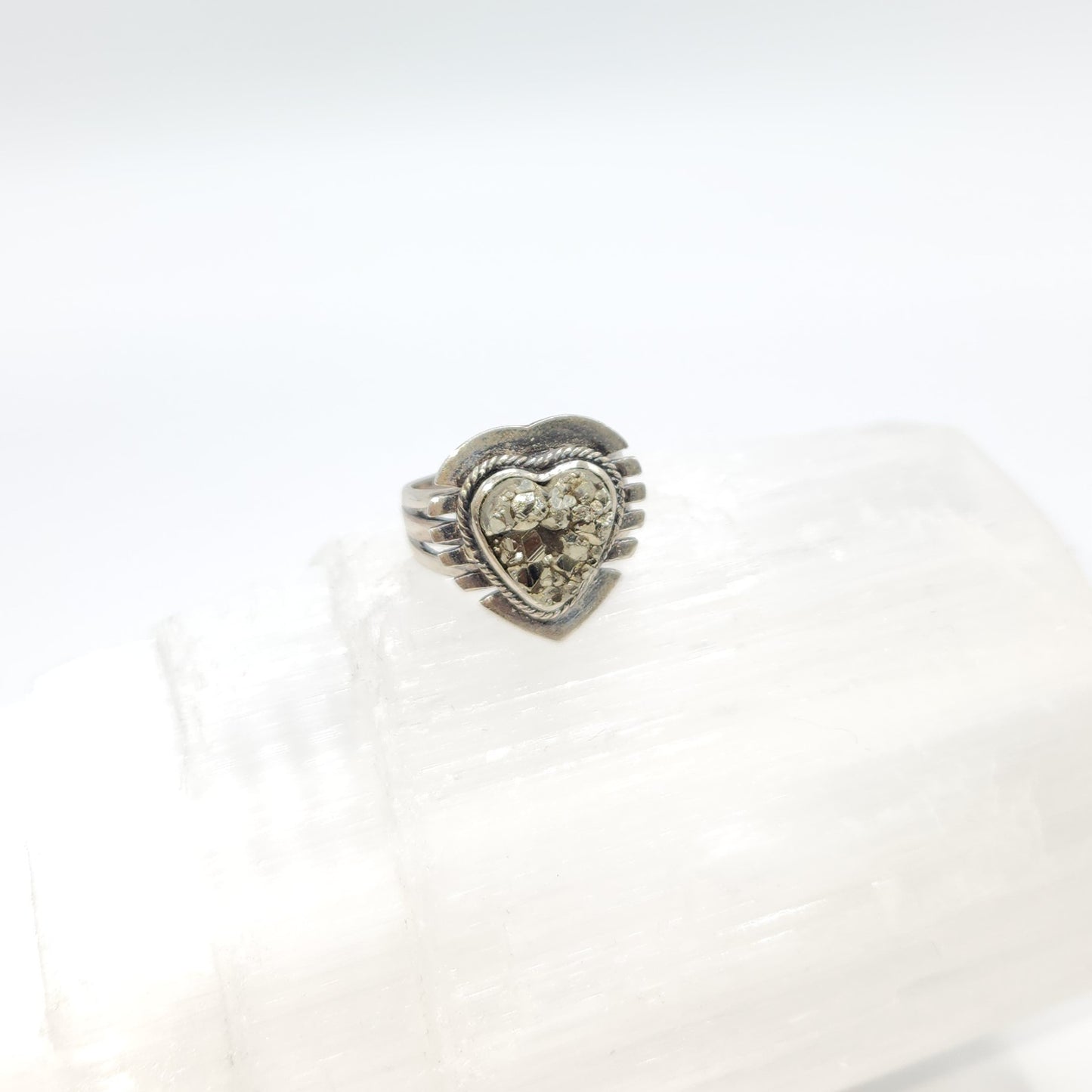 Sterling Silver Pyrite Heart Shaped Ring