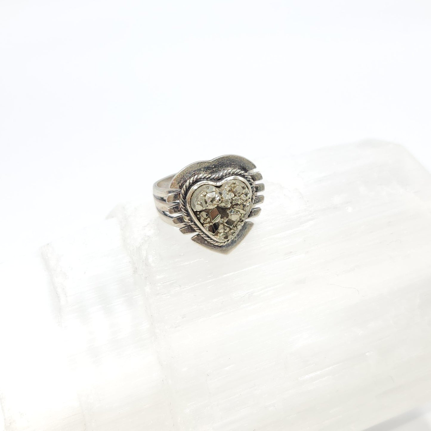 Sterling Silver Pyrite Heart Shaped Ring