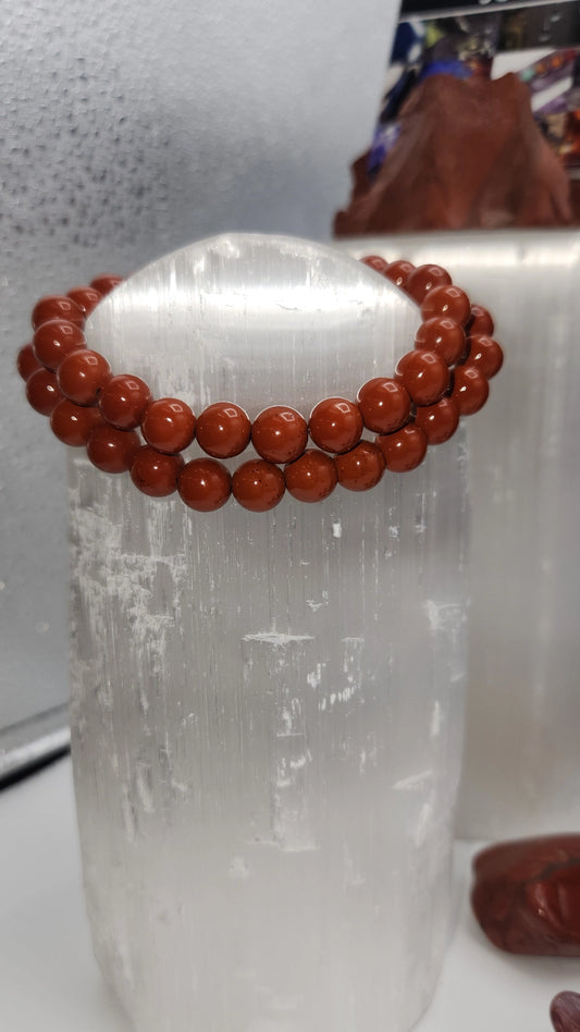 RED JASPER BEADED BRACLET GROUNDING- PASSION- CONFIDENCE- PHYSICAL STRENGTH
