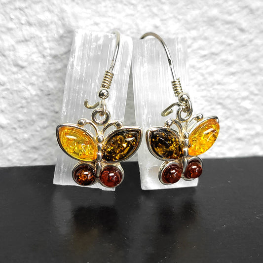 Butterfly amber earrings 925