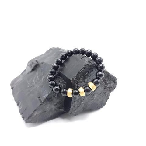 Black Tourmaline Protection & Grounding Bracelet with Gold Findings