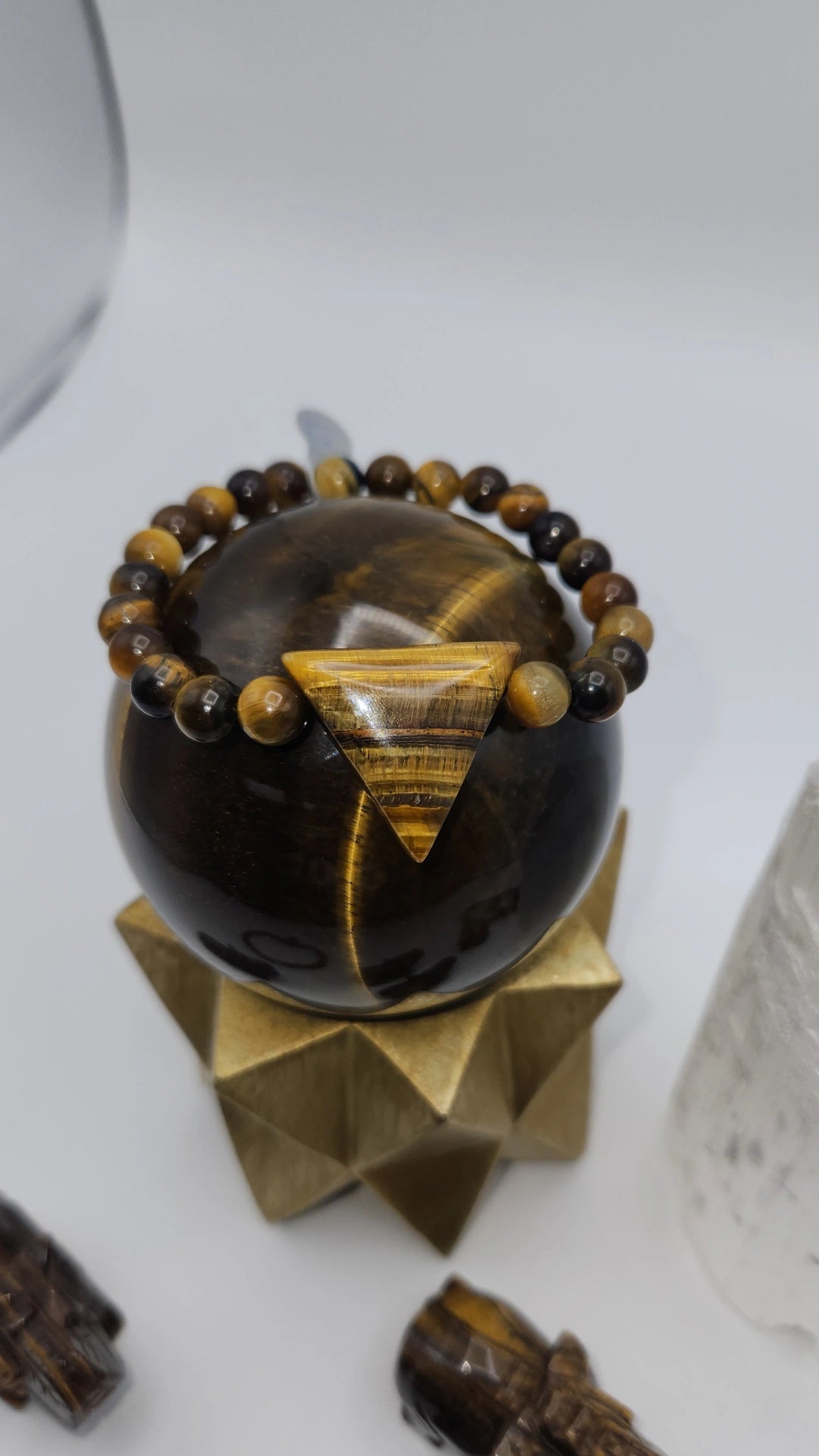 TIGERS EYE BEADED BRACELET W/TRIANGLE -COURAGE -GROUNDING -BALANCE