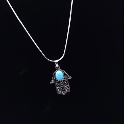 Sterling Silver Hamsa Turquoise Pendant