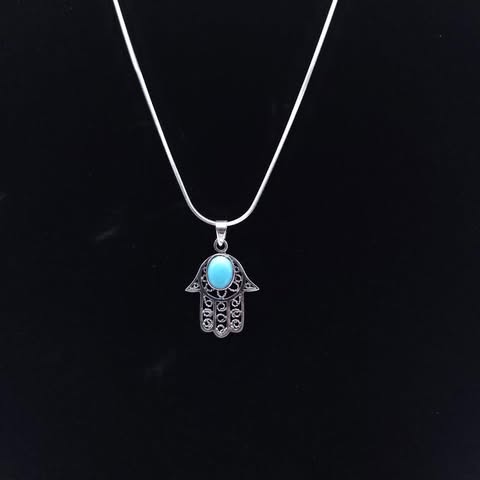 Sterling Silver Hamsa Turquoise Pendant