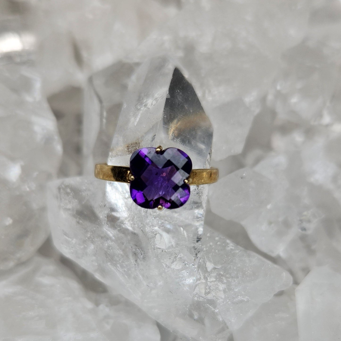 Amethyst Clover Shaped Ring-Peace | Intuition | Harmony