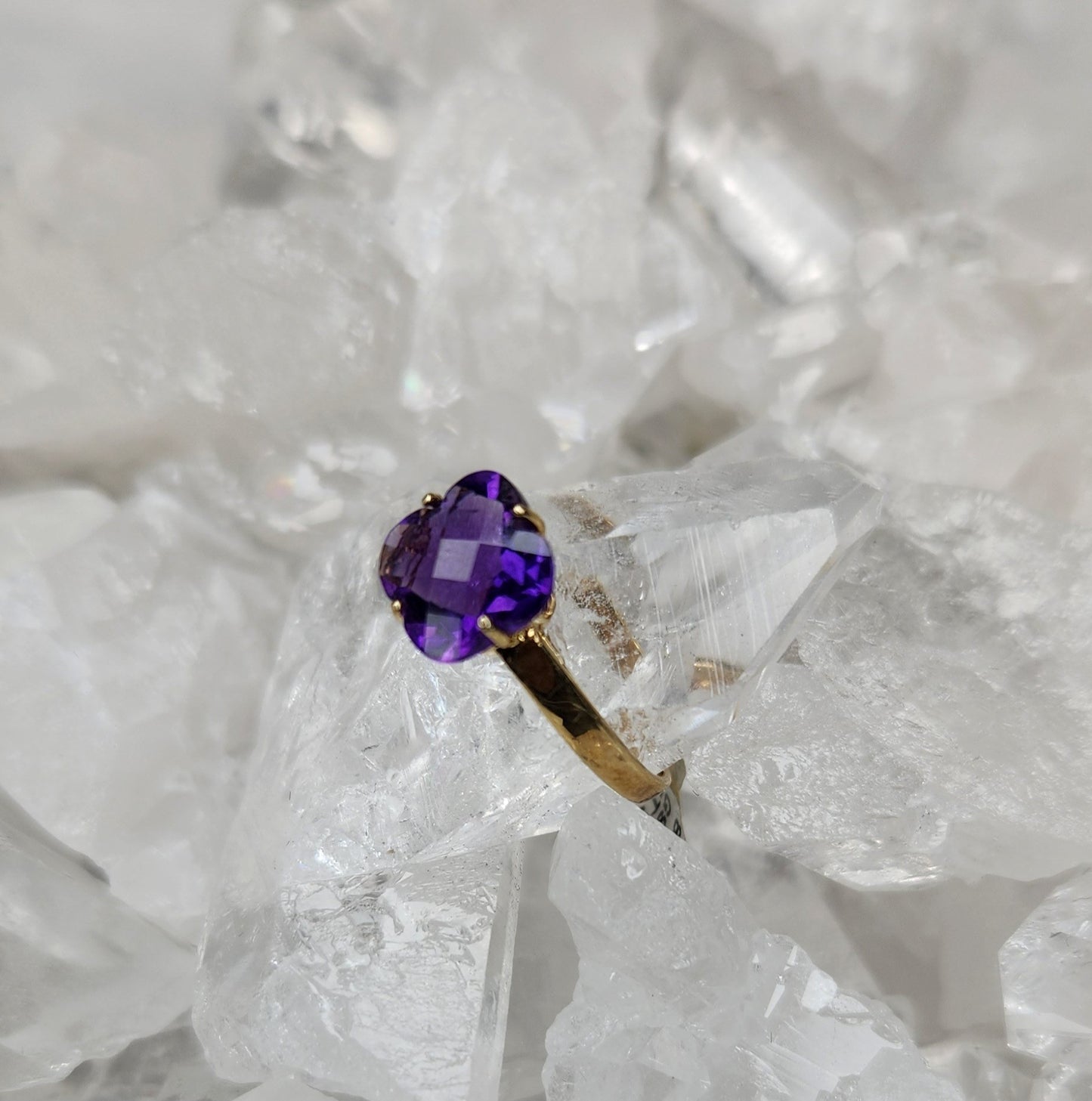 Amethyst Clover Shaped Ring-Peace | Intuition | Harmony