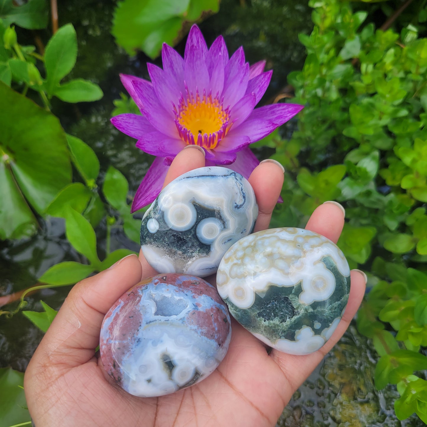Ocean Jasper Palmstone- Helps releive stress and tension | Release of negative emotions and thought patterns | Enhances personal power