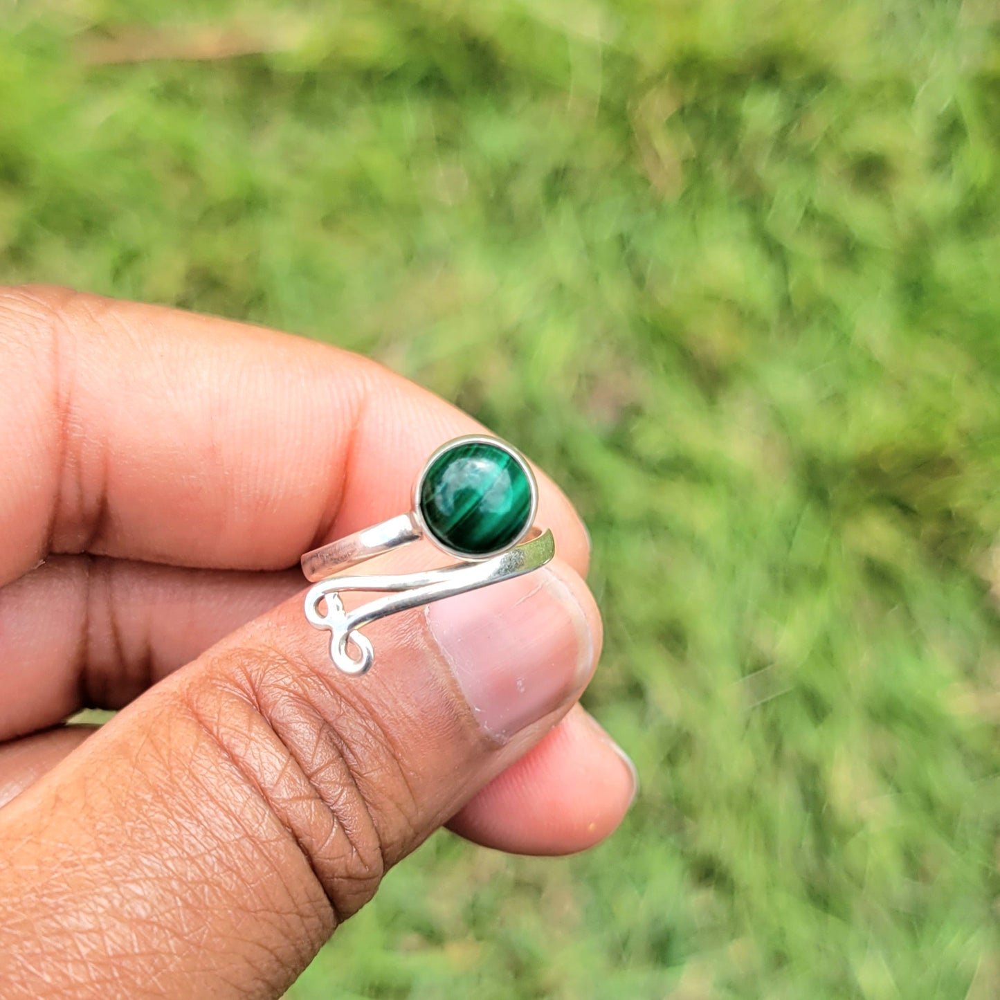 Adjustable Sterling Silver Malachite Ring- Healed heart | Confidence | Recovery from illness