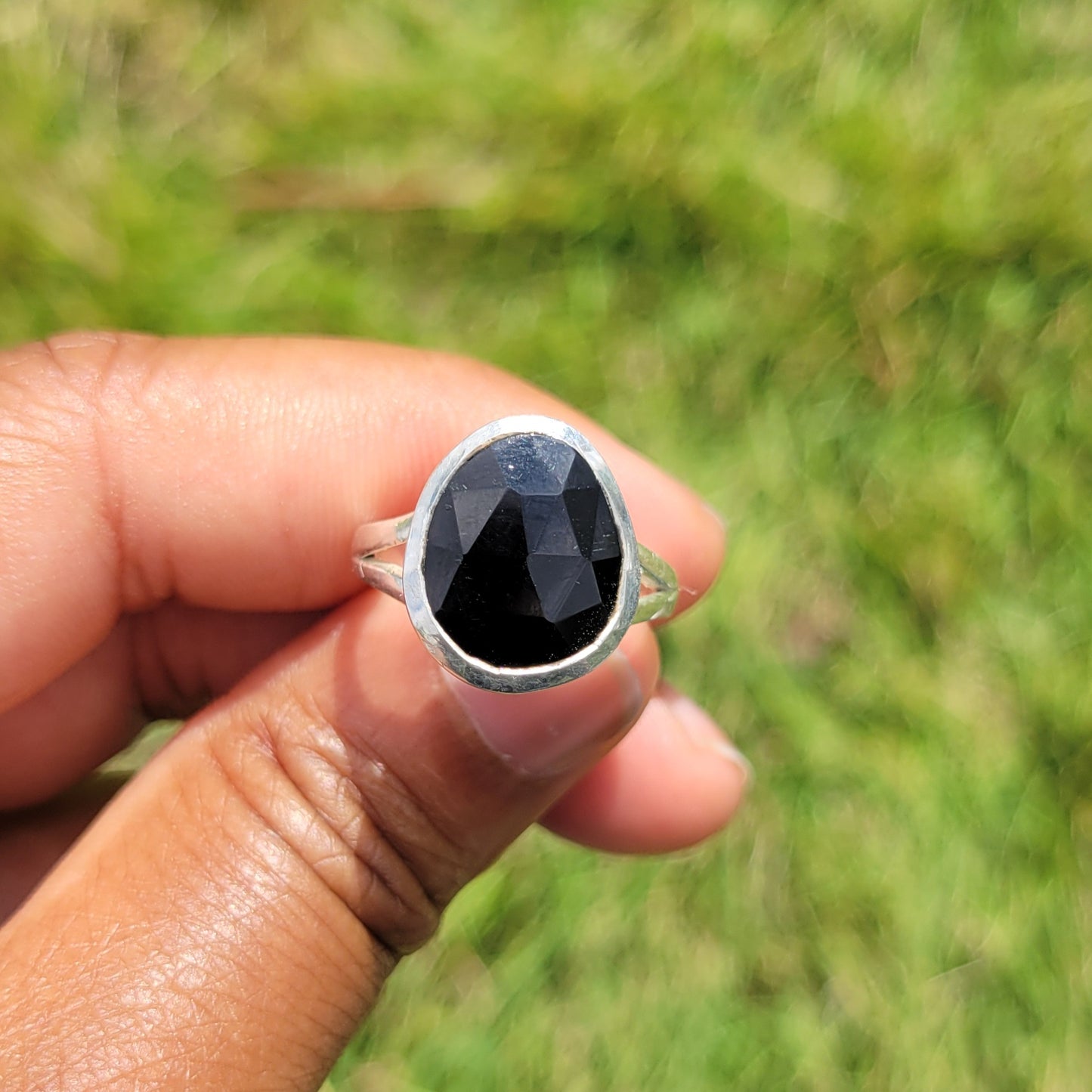 Sterling Silver Faceted Onyx Ring