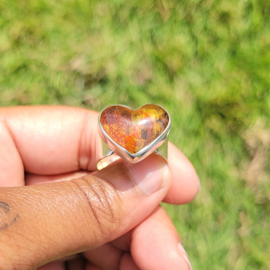 Sterling Silver Heart Shaped Amber Ring-Increases energy levels|Personal evolution|Purifying