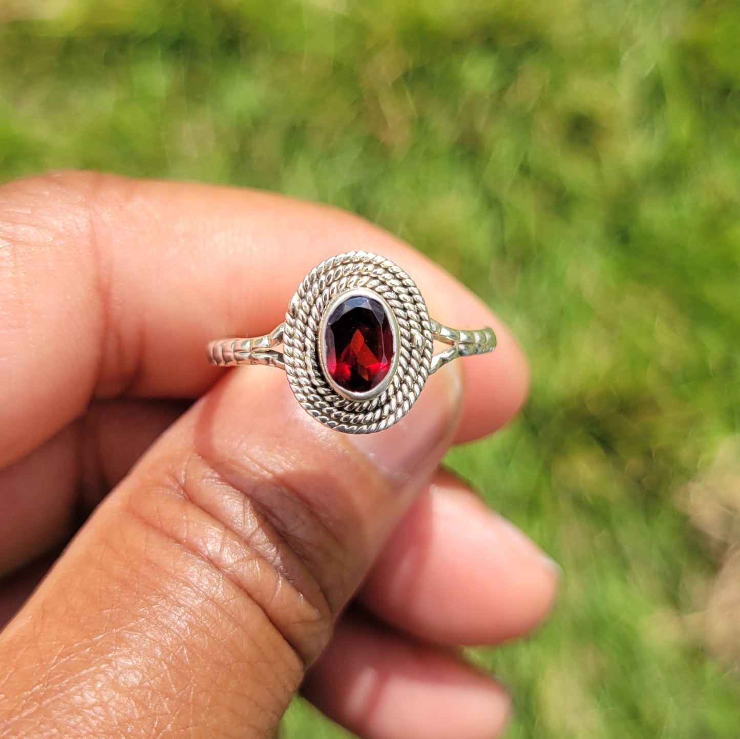 Sterling Silver Garnet Ring-Increases Feelings Of Support And Joy | Self Worth | Releases Panic Worry And Anxiety | Reproductive Health
