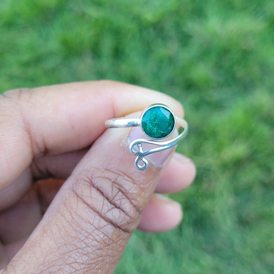 Sterling Silver Adjustable Emerald Ring