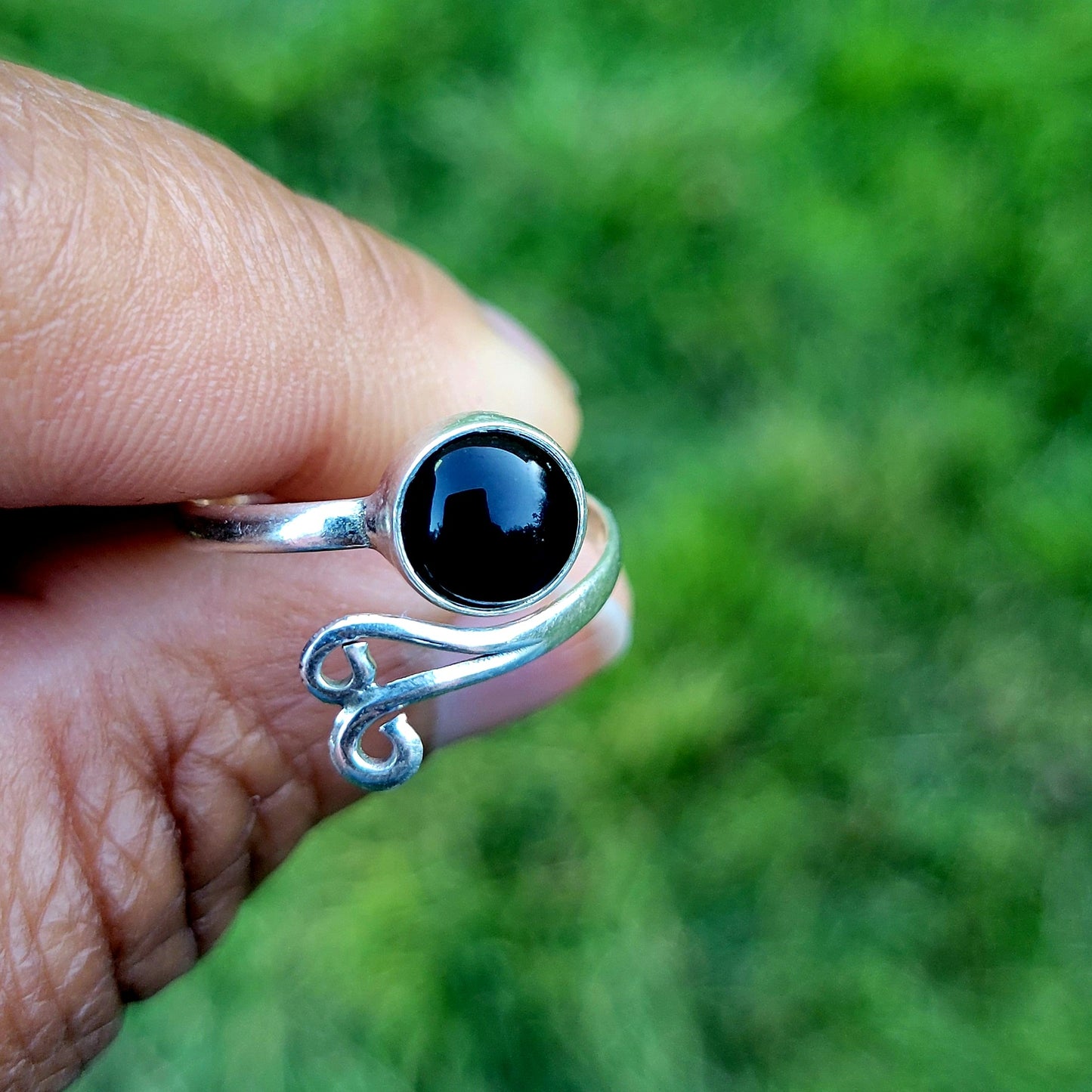 Sterling Silver Adjustable Onyx Ring