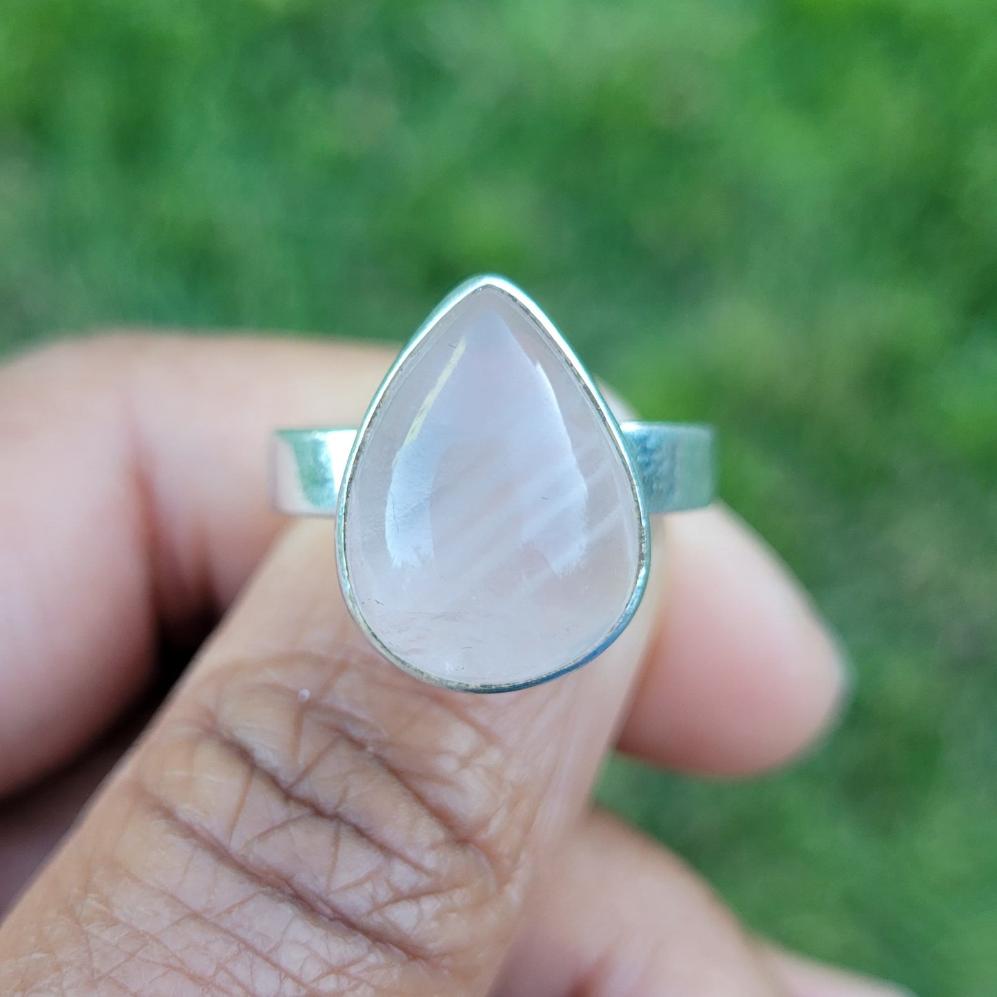 Sterling Silver Tear Drop Shaped Rose Quartz Ring-Love | Gentleness | Emotional Healing