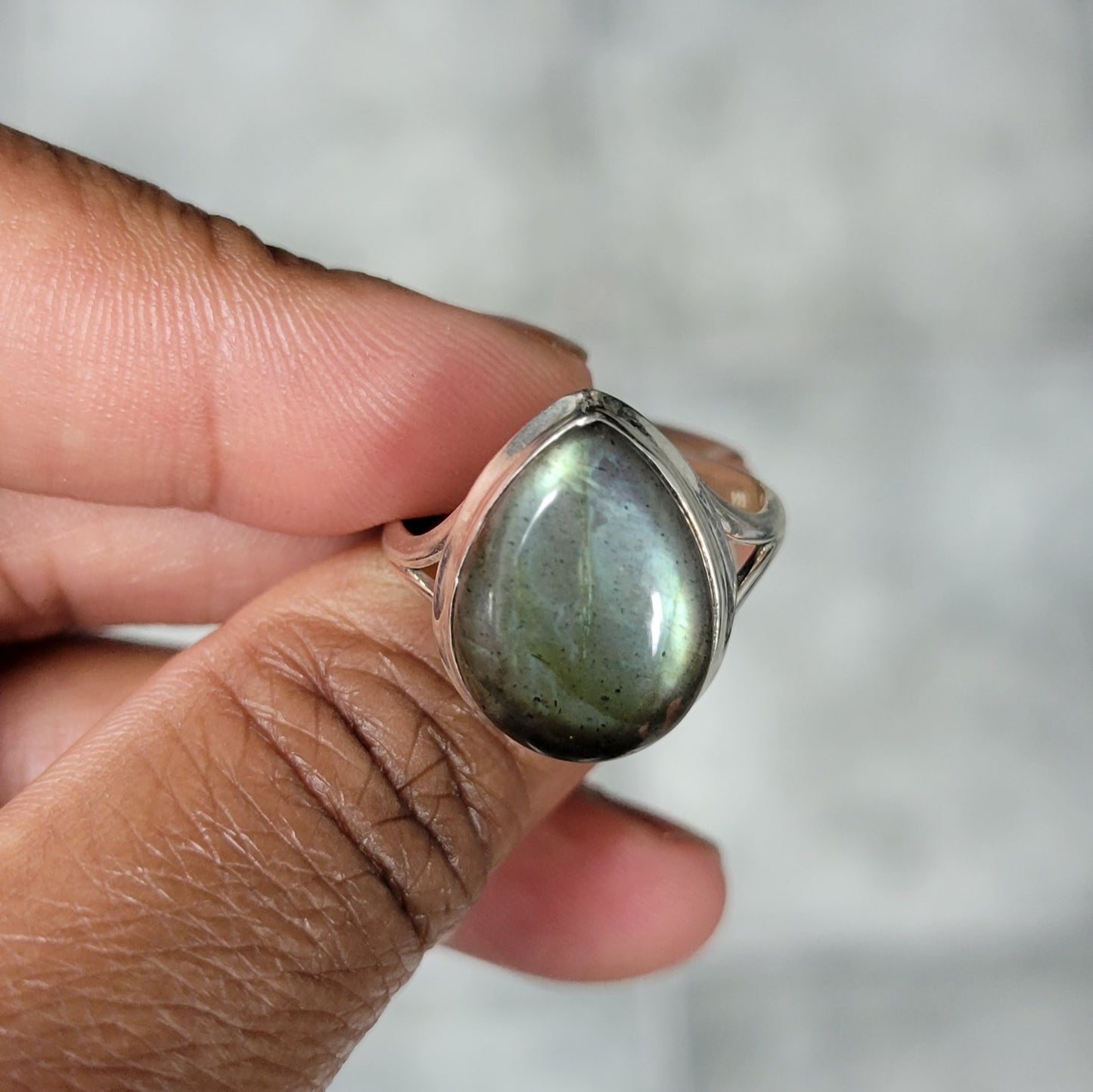 Sterling Silver Tear Drop Shaped Labradorite Ring - Limitless potential | Awareness | Light